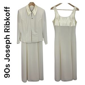 Vintage 90s Joseph Ribkoff Evening Dress + Jacket Sz 8 White Cream Satin Classy